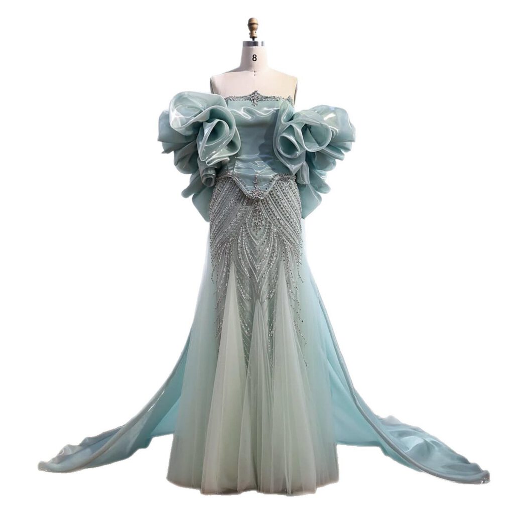 Nove Dress Sage Green Beaded Mermaid Evening Dress - Style