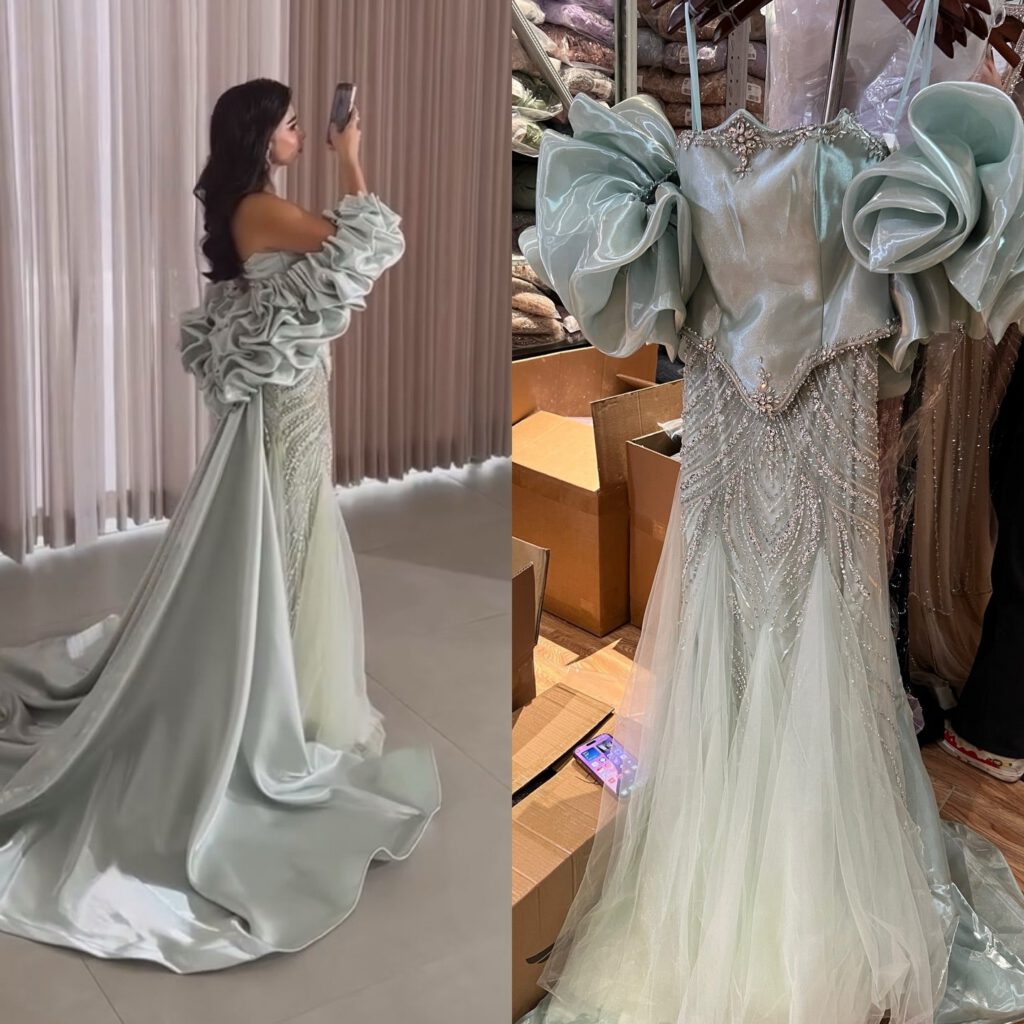 Nove Dress Sage Green Beaded Mermaid Evening Dress - Style