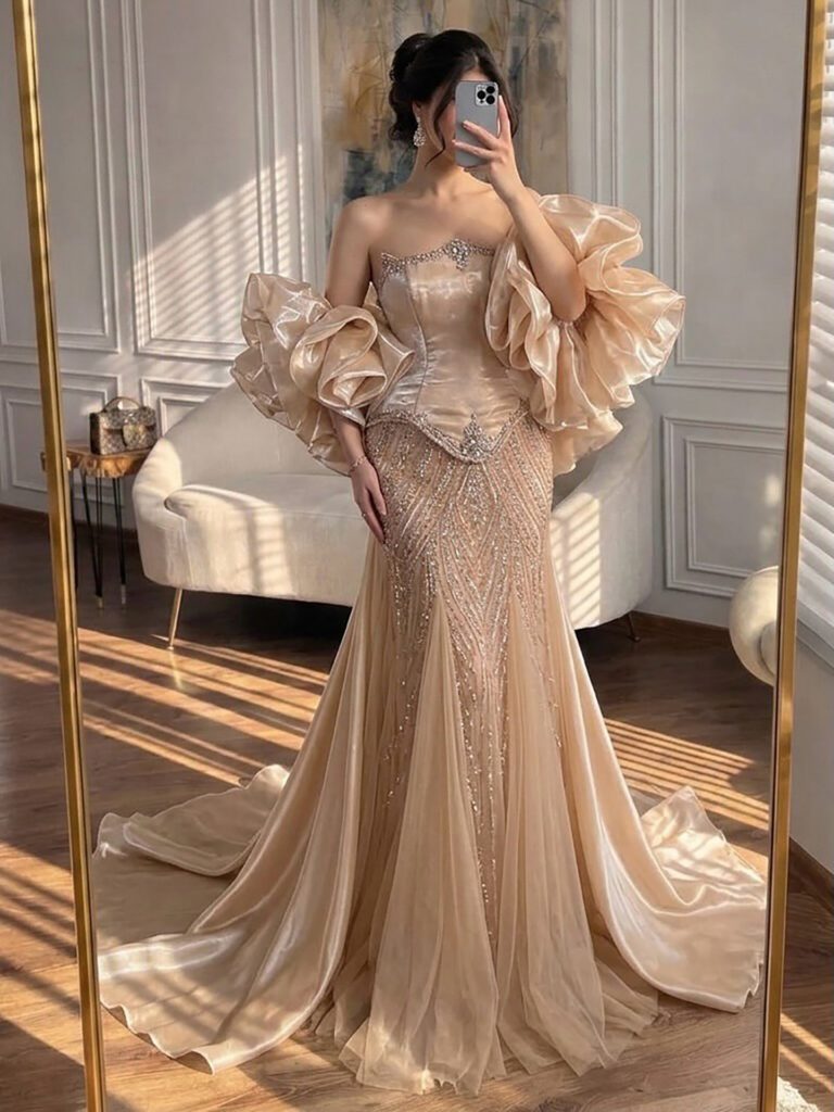 Nove Dress Sage Green Beaded Mermaid Evening Dress - Style