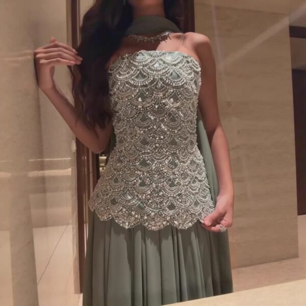 Nove Dress Sage Green Beaded Strapless A-Line Evening Dress 1 - Nove Dress