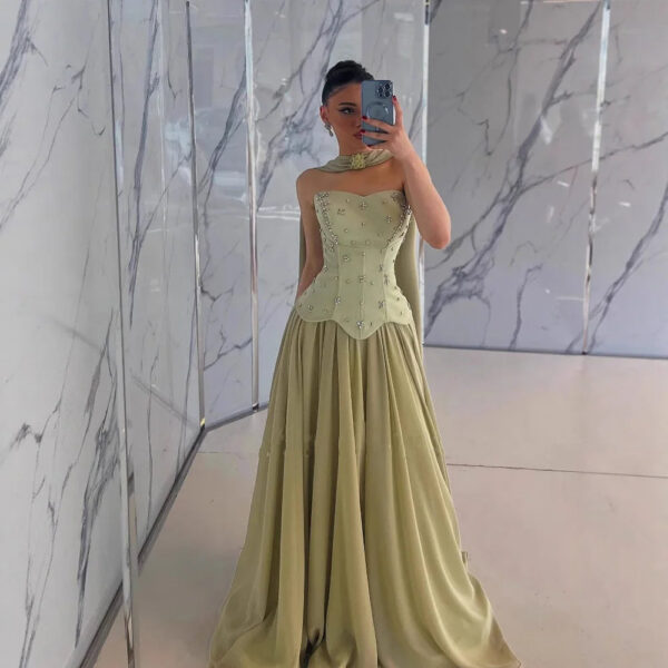 Nove Dress Sage Green Chiffon A-Line Evening Dress 1 - Nove Dress