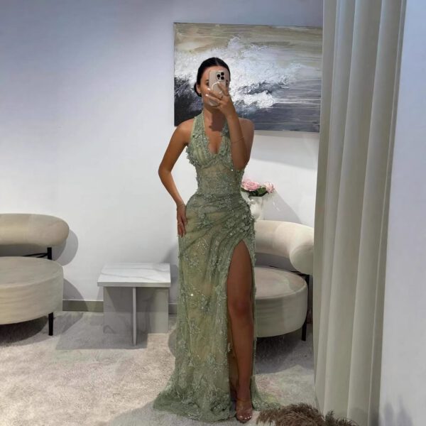 Nove Dress Sage Green Halter Evening Dress 1 - Nove Dress