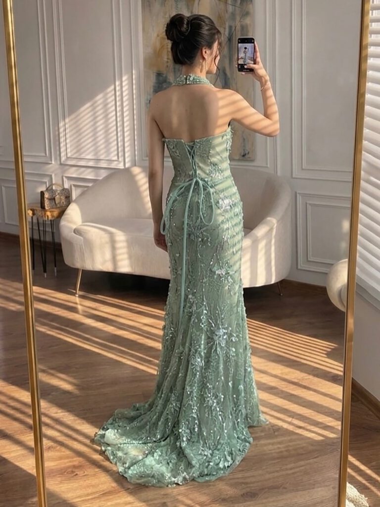 Nove Dress salbeigrün Abendkleid mit Neckholder