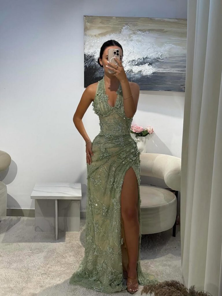 Nove Dress salbeigrün Abendkleid mit Neckholder