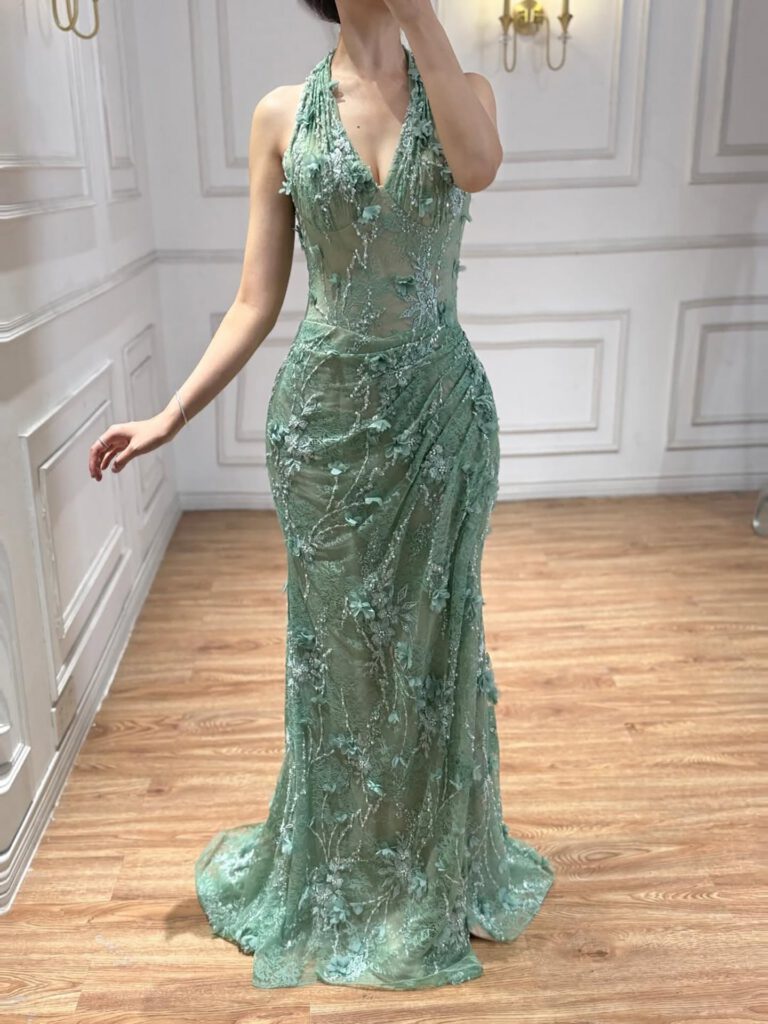 Nove Dress salbeigrün Abendkleid mit Neckholder