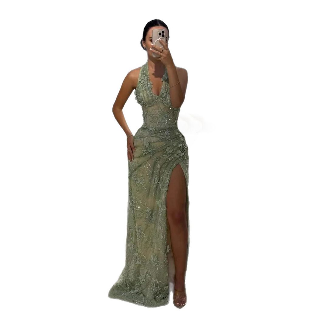 Nove Dress salbeigrün Abendkleid mit Neckholder