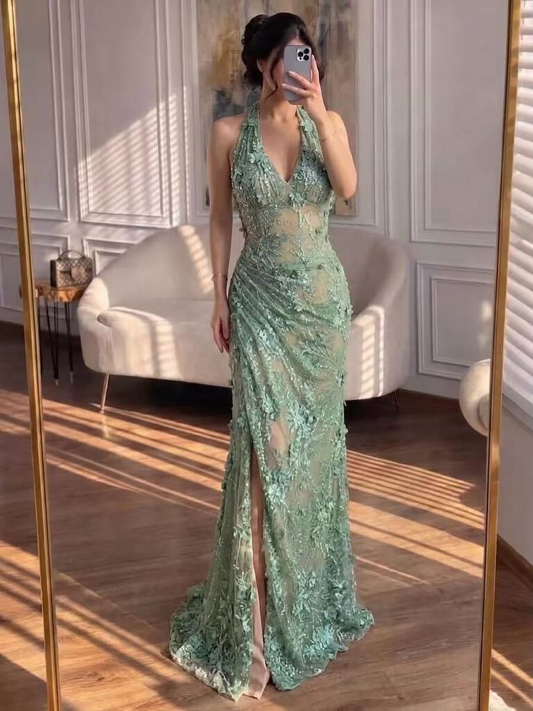 Nove Dress salbeigrün Abendkleid mit Neckholder