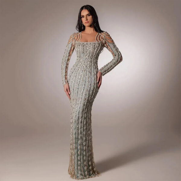 Nove Dress Sage Green Long Sleeve Mermaid Modest Evening Dress 1 - Nove Dress