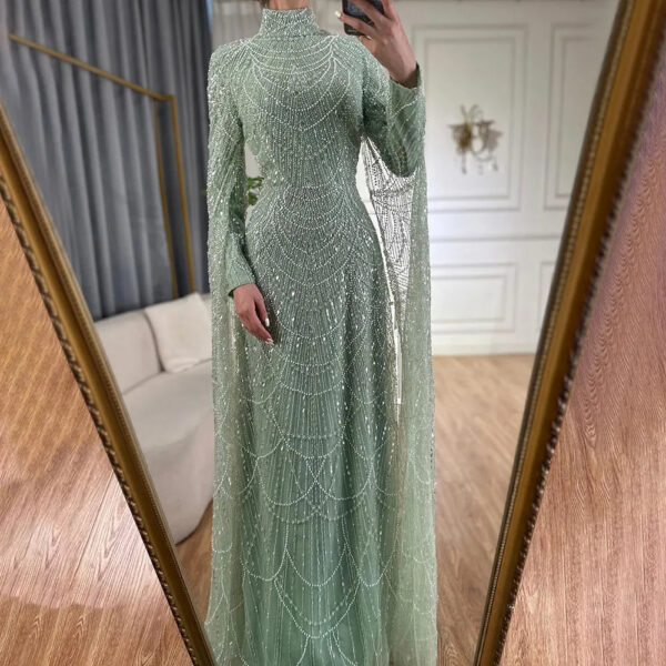 Nove Dress Sage Green Pearl Beaded Modest Evening Dress 1 - Nove Dress
