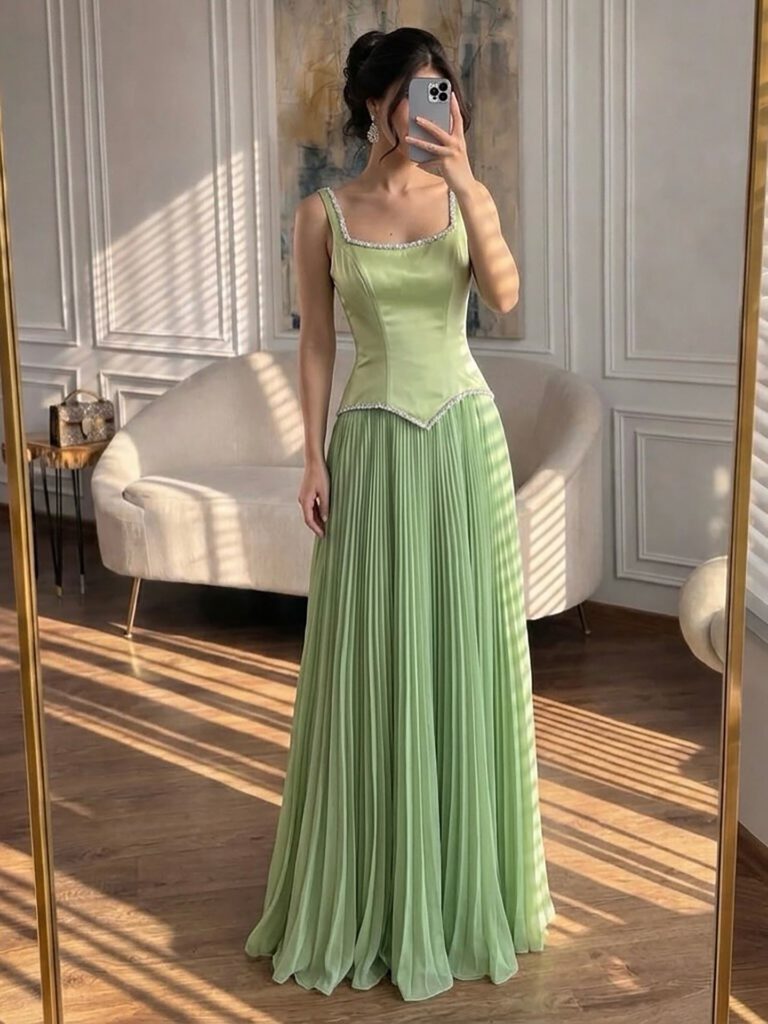 Nove Dress فستان سهرة أخضر ساج قصة A-line ساتان حفلة تخرج