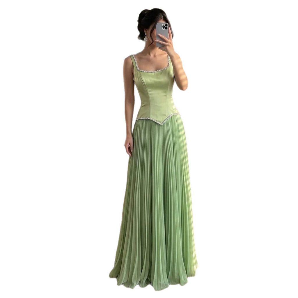Nove Dress فستان سهرة أخضر ساج قصة A-line ساتان حفلة تخرج