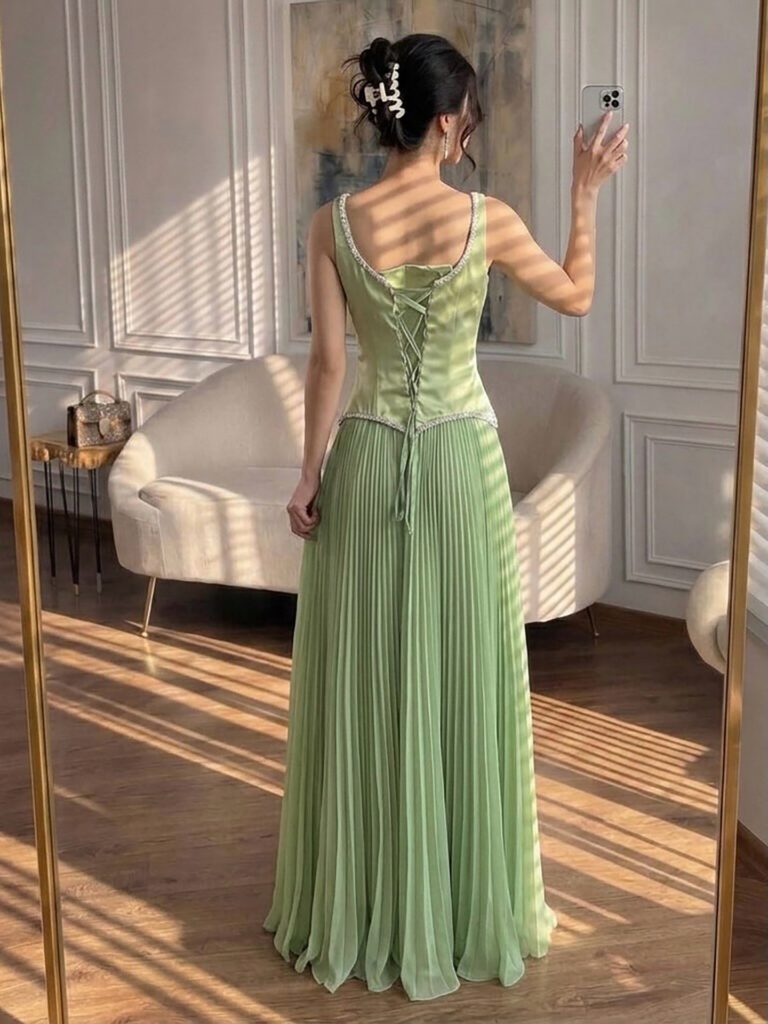 Nove Dress فستان سهرة أخضر ساج قصة A-line ساتان حفلة تخرج