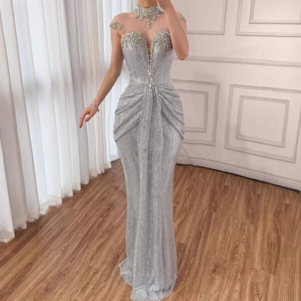 Nove Dress Silver Crystal Beaded Mermaid Evening Dress 1 - Nove Dress