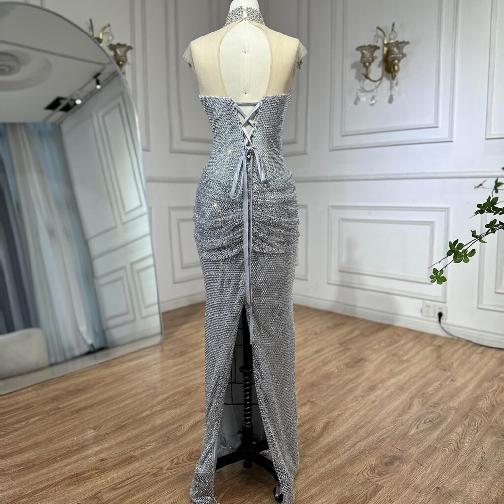 Nove Dress Silver Crystal Beaded Mermaid Evening Dress