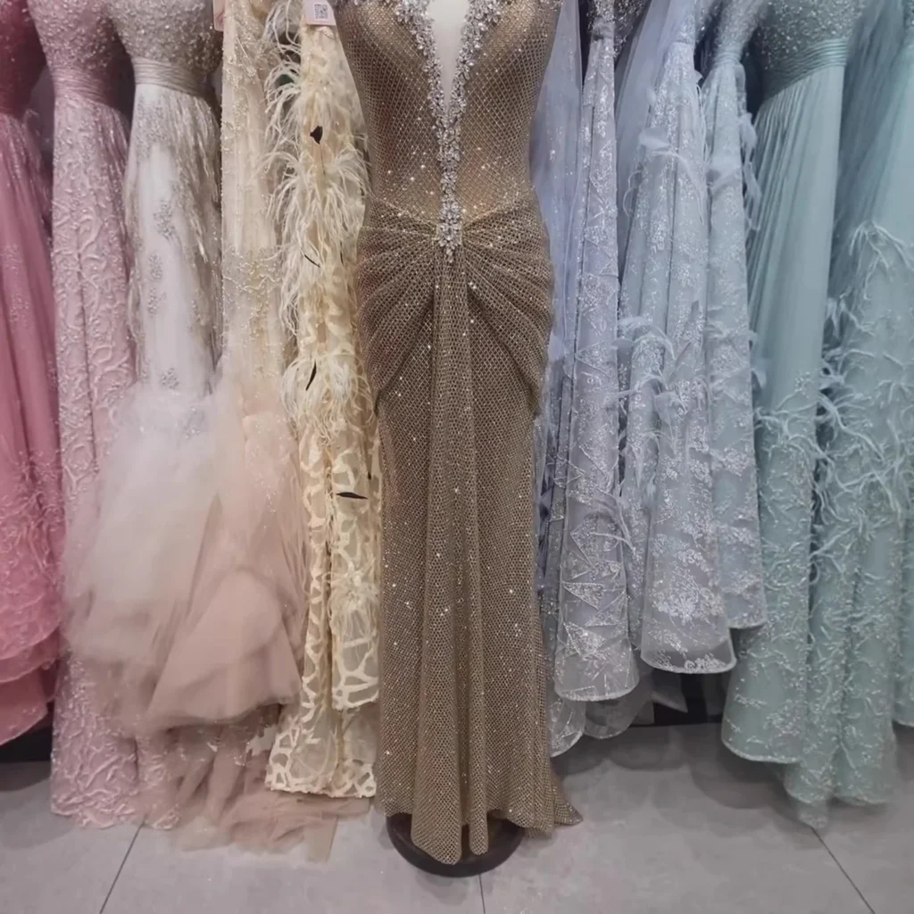 Nove Dress Silver Crystal Beaded Mermaid Prom Evening Dress