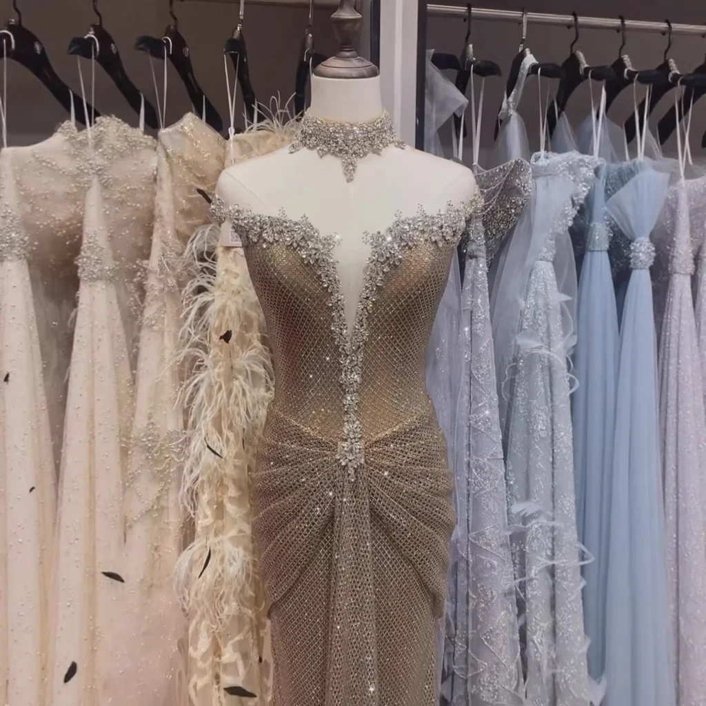Nove Dress Silver Crystal Beaded Mermaid Prom Evening Dress