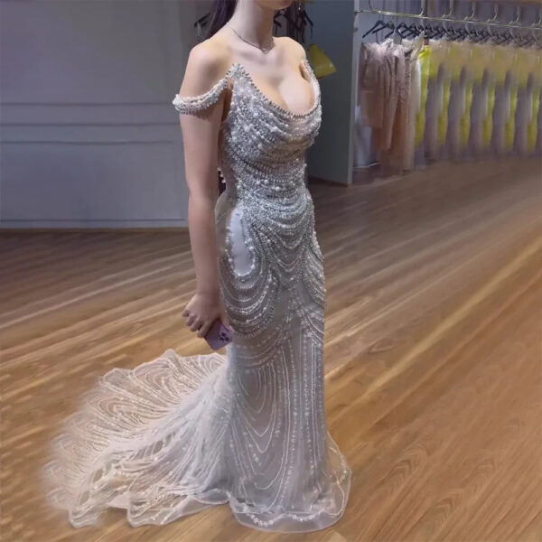 Nove Dress Silver Gray Crystal & Pearl Beaded Evening Dress 1 - Nove Dress
