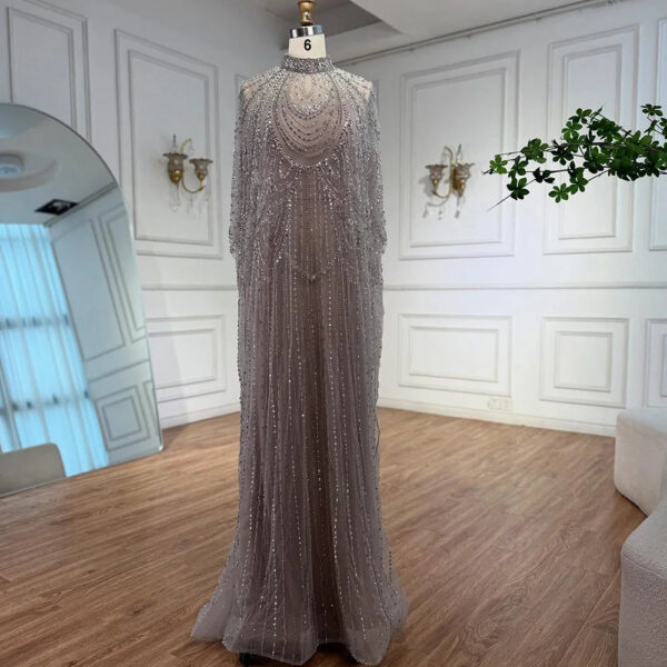 Nove Dress Silver Nude Beaded Mermaid Evening Dress - Style LA72484A 1 - Nove Dress