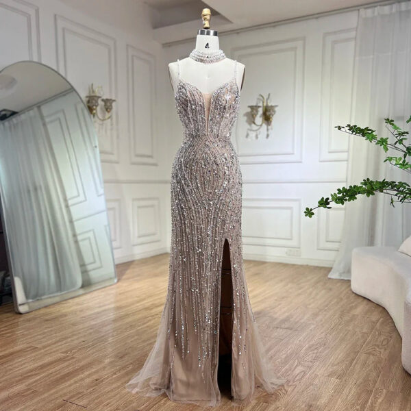 Nove Dress Silver Nude Beaded Mermaid Prom Evening Dress 1 - Nove Dress