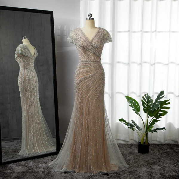 Nove Dress Silver Nude Mermaid Evening Dress 1 - Nove Dress