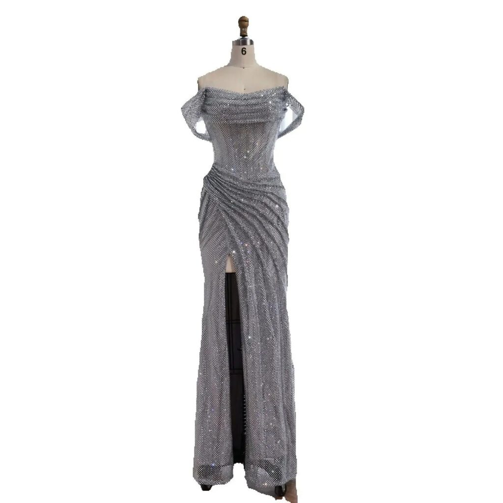 Nove Dress Silver Off Shoulder Mermaid Evening Dress