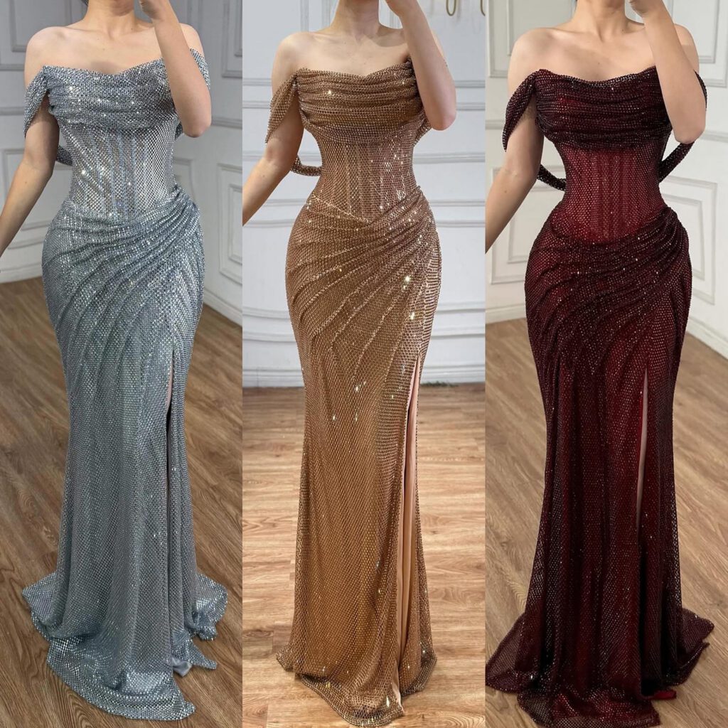 Nove Dress Silver Off Shoulder Mermaid Evening Dress
