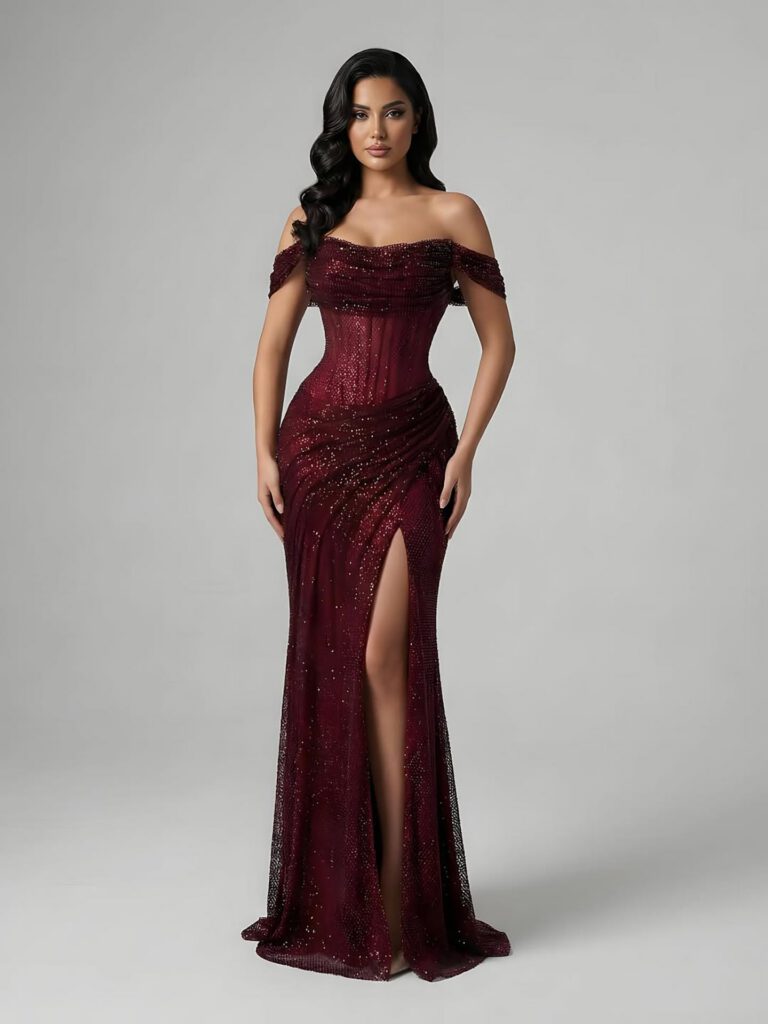 Nove Dress Silver Off Shoulder Mermaid Evening Dress