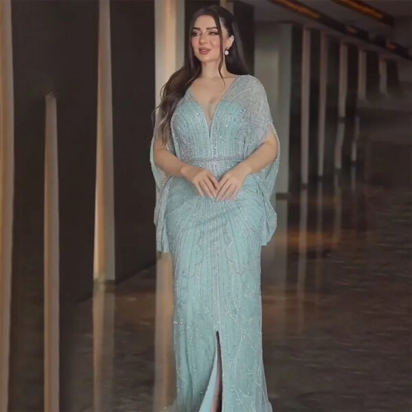 Nove Dress Tiffany Blue Beaded Mermaid Arabic Evening Dress 1 - Nove Dress