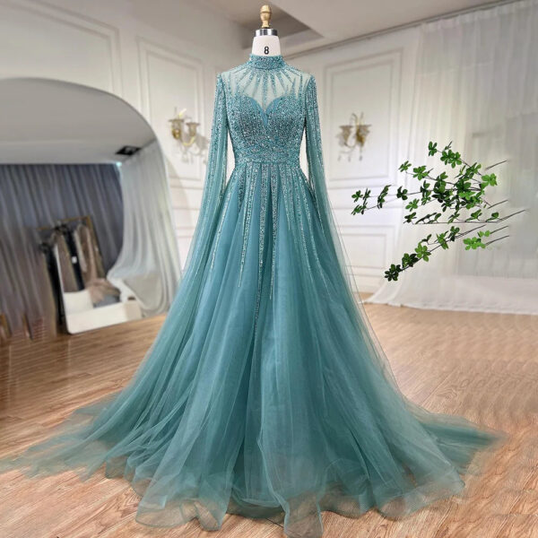 Nove Dress Turquoise Beaded A-Line Arabic Evening Dress 1 - Nove Dress