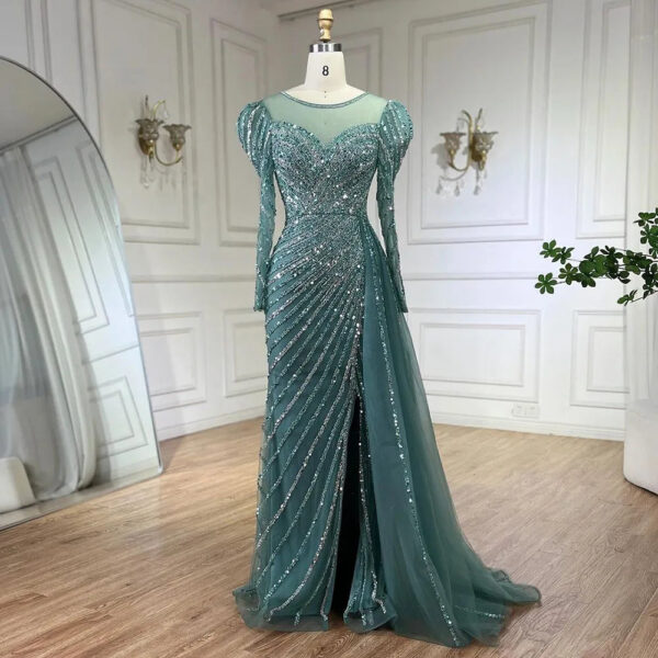 Nove Dress Turquoise Beaded High Slit Mermaid Arabic Evening Dress 1 - Nove Dress
