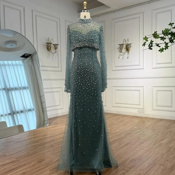 Nove Dress Turquoise Beaded Overskirt Mermaid Evening Dress 1 - Nove Dress