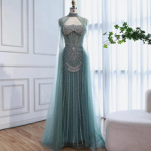Nove Dress Turquoise Crystal Beaded Evening Dress 1 - Nove Dress
