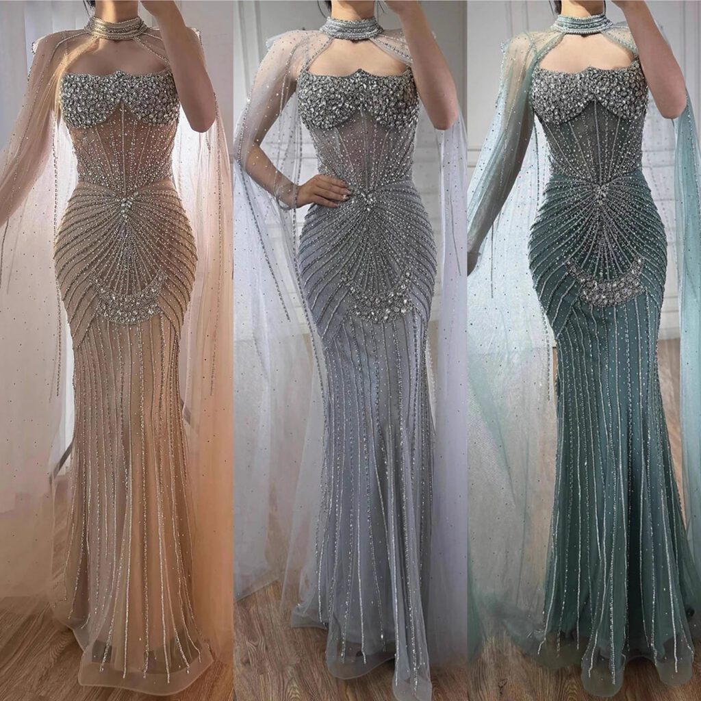 Nove Dress Turquoise Crystal Beaded Evening Dress