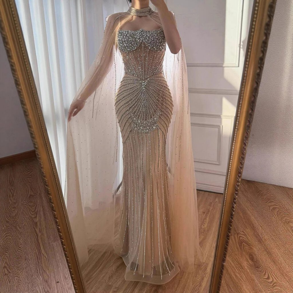 Nove Dress Turquoise Crystal Beaded Evening Dress