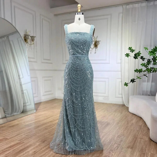 Nove Dress Turquoise Pearl Beaded Mermaid Evening Dress 1 - Nove Dress