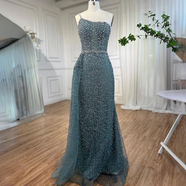 Nove Dress Turquoise Sparkle One Shoulder Evening Dress 1 - Nove Dress