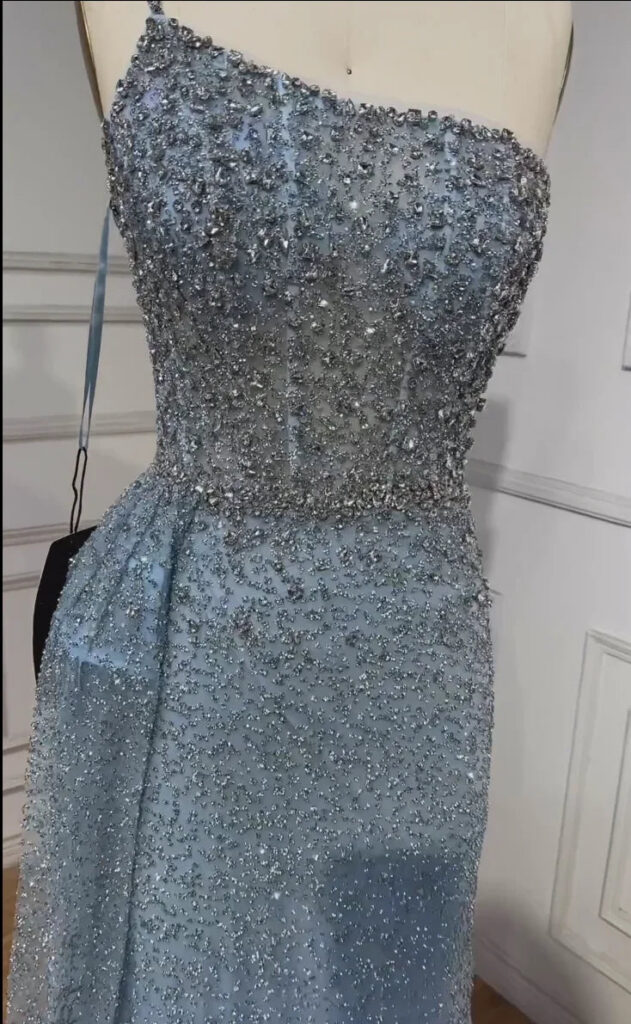 Nove Dress Turquoise Sparkle One Shoulder Evening Dress
