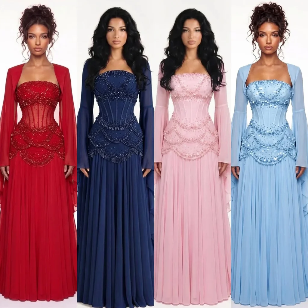 Nove Dress weiß Abendkleid mit Perlenstickerei und Cape-Ärmeln