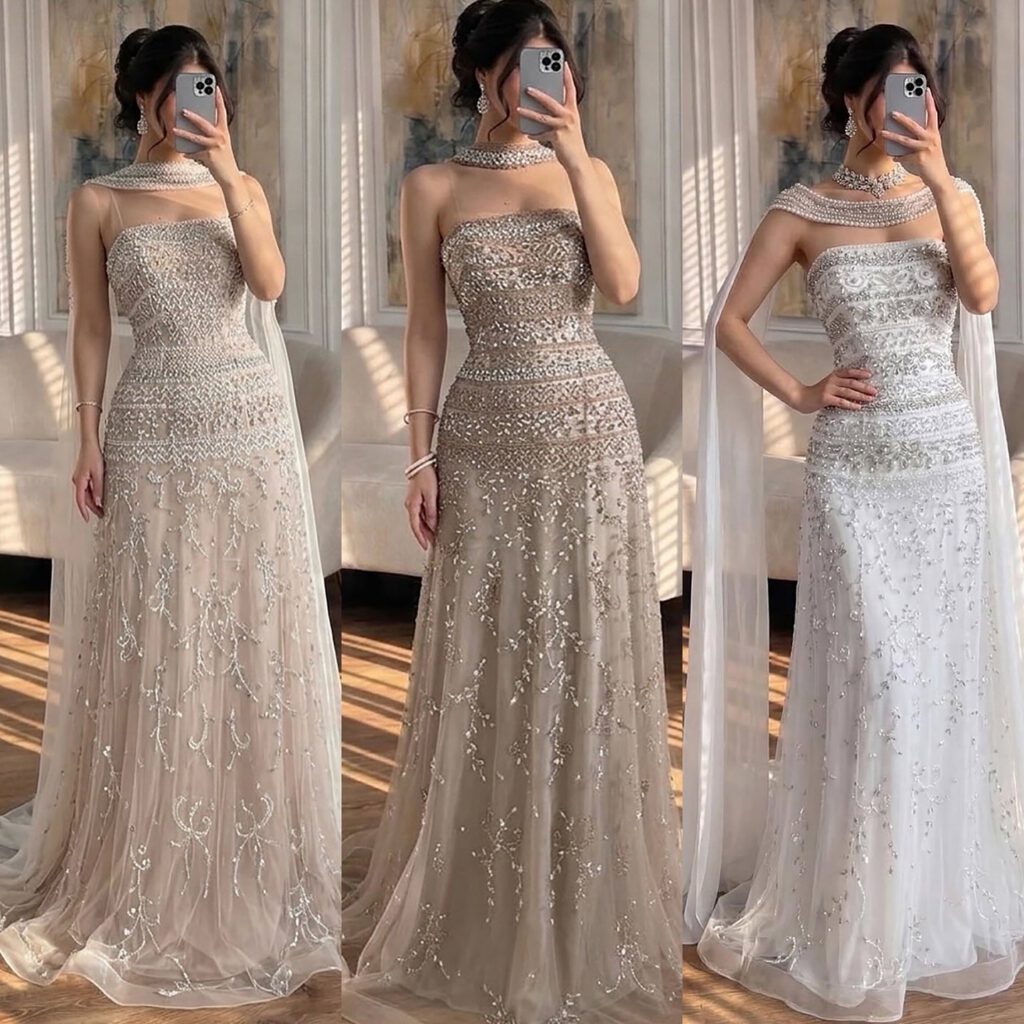 Nove Dress White Crystal Beaded Strapless Evening Dress