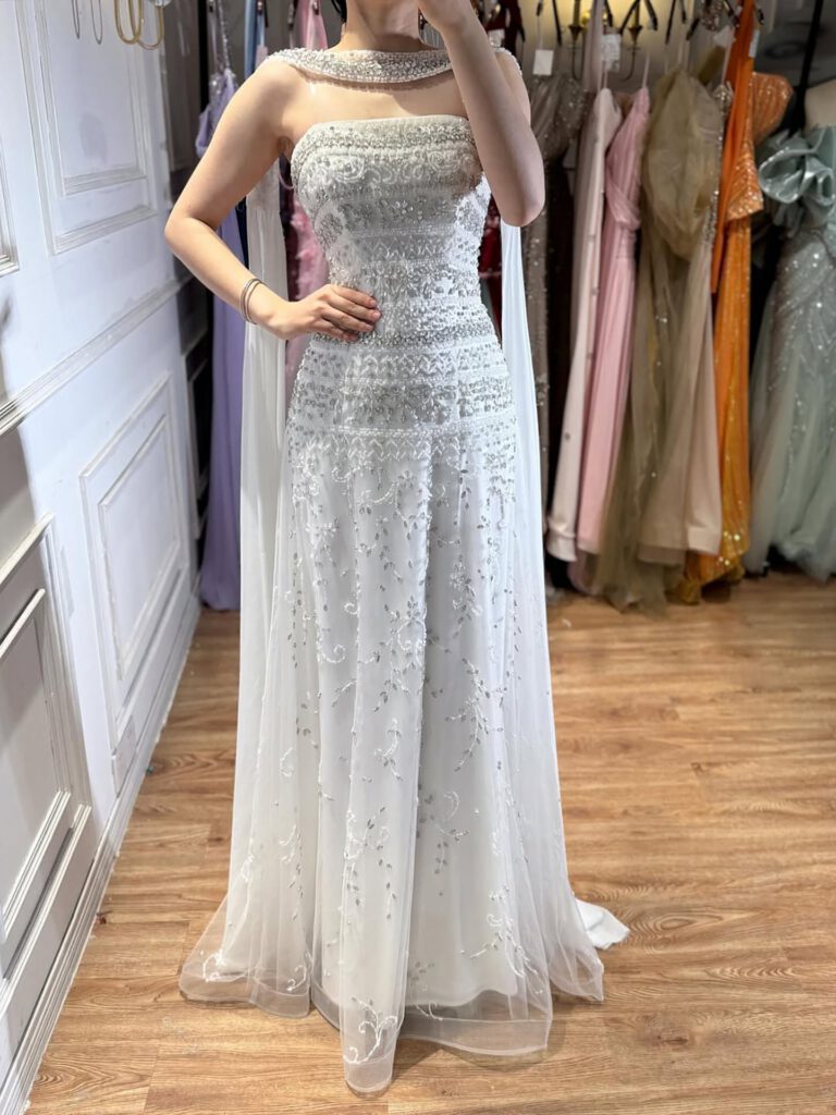 Nove Dress White Crystal Beaded Strapless Evening Dress