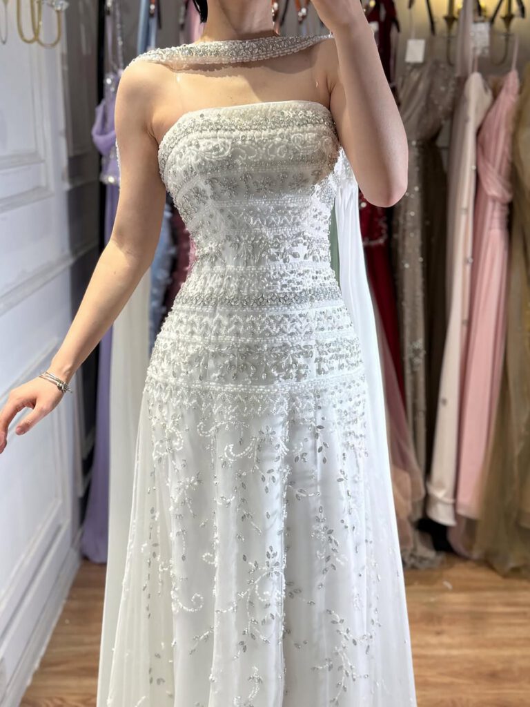 Nove Dress White Crystal Beaded Strapless Evening Dress