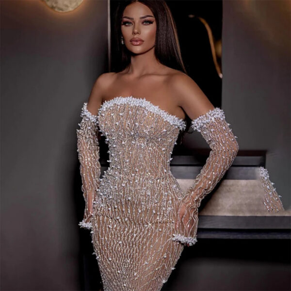 Nove Dress White Nude Beaded Arabic Evening Dress 1 - Nove Dress