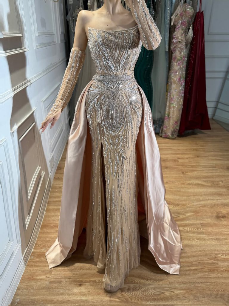 Nove Dress Wine Red Beaded Overskirt Evening Dress