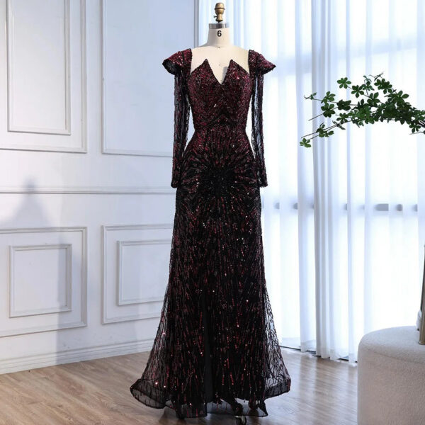 Nove Dress Wine Red Sparkle Long Sleeve Evening Dress 1 - Nove Dress