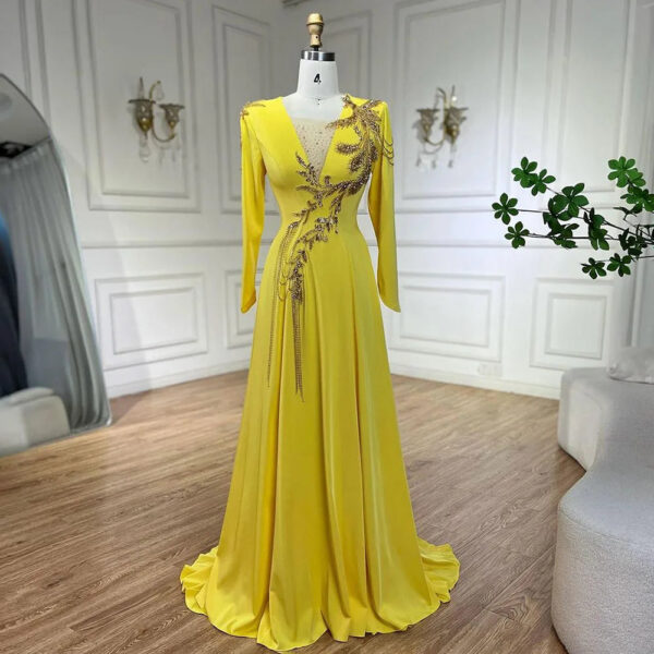 Nove Dress Yellow Beaded Mermaid Arabic Evening Dress 1 - Nove Dress