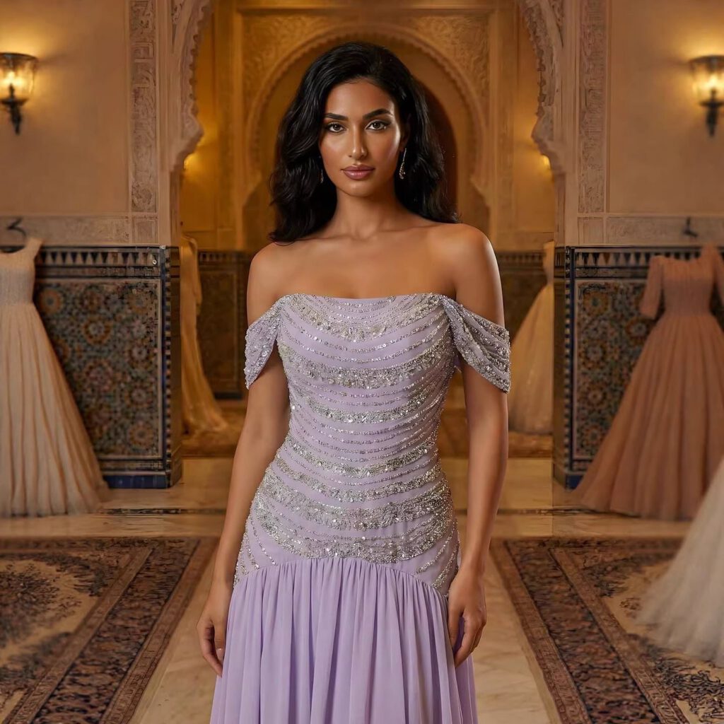 Nove Dress Yellow Beaded Off Shoulder A-Line Evening Dress