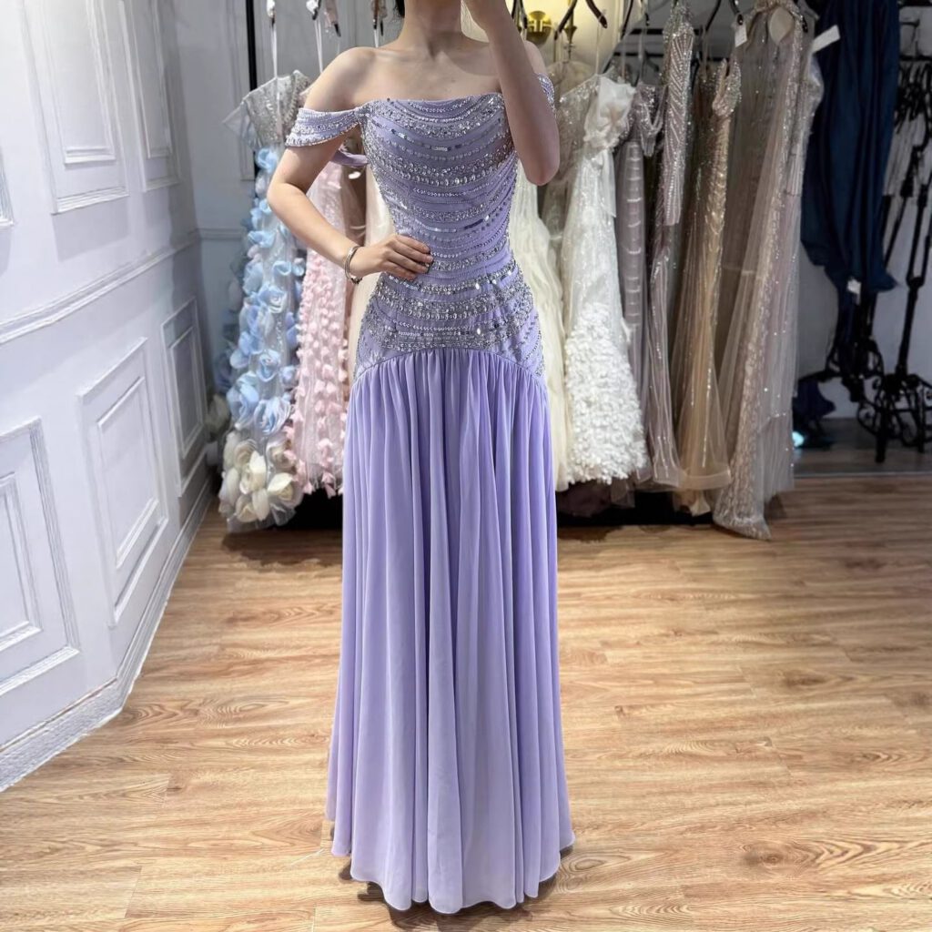Nove Dress Yellow Beaded Off Shoulder A-Line Evening Dress