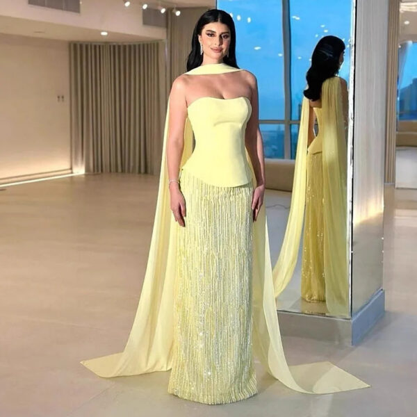 Nove Dress Yellow Chiffon Mermaid Evening Dress 1 - Nove Dress